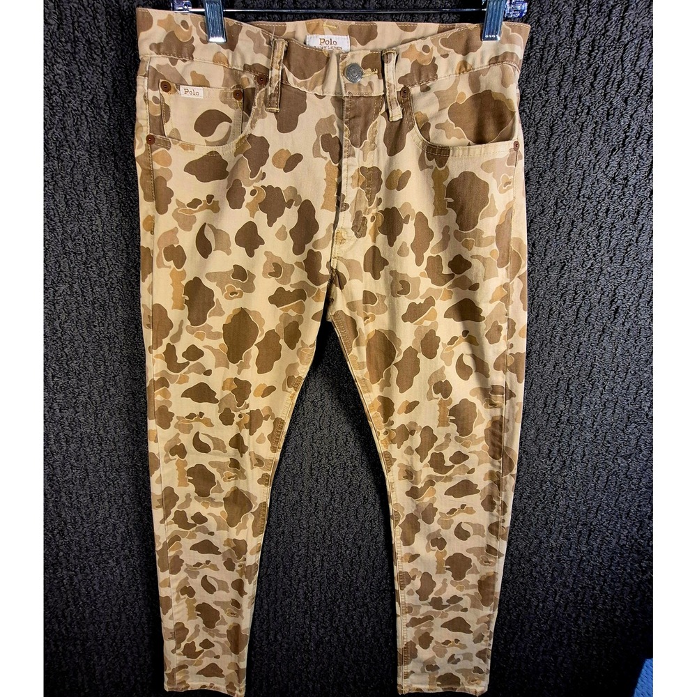 Polo Ralph Lauren Pants Mens 30x32 Tan Frog Skin Camo Slim Fit Stretch Twill